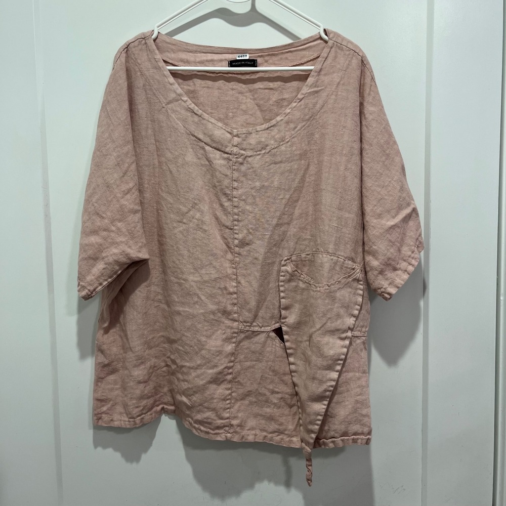 Made in Italy 100% Linen Oversized Top Dusty Rose Boho Pocket Tunic One Size
